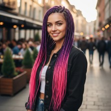 Afrika Örgüsü ve Rasta Için Sentetik Ombreli / Mor / Neon Pembe