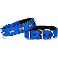 Kemik Metal Süslü Köpek Tasması 3*55 cm Medium Mavi