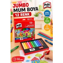 Artlantis Jumbo Üçgen Mum Boya 12 Li 1 Paket Pritt 12 Renk Üçgen Mumboya Elleri Kirletmeyen Yıkanabilir Silinebilir Karton Kutu