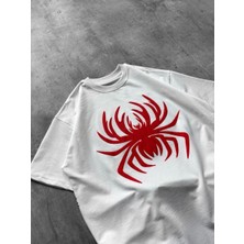 Tarz Yeri Erkek Örümcek Baskılı Tişört Kısa Kollu Bisiklet Yaka T-Shirt - Beyaz