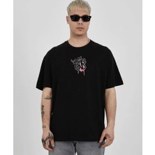 Tarz Yeri Erkek Kısa Kol Yazlık Tişört Bisiklet Yaka Baskılı Oversize T-Shirt -  Siyah