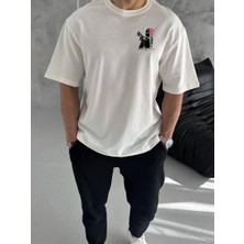 Tarz Yeri Erkek Kısa Kol Yazlık Tişört Bisiklet Yaka Baskılı Oversize T-Shirt - Beyaz