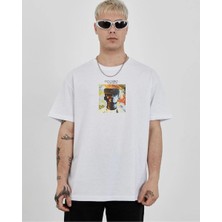 Tarz Yeri Erkek Kısa Kol Yazlık Tişört Bisiklet Yaka Baskılı Oversize T-Shirt - Beyaz