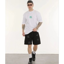 Tarz Yeri Erkek Kısa Kol Yazlık Tişört Bisiklet Yaka Baskılı Oversize T-Shirt - Beyaz