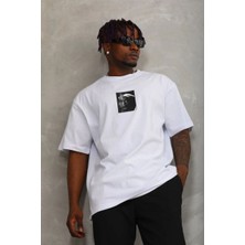Tarz Yeri Erkek Kısa Kol Yazlık Tişört Bisiklet Yaka Baskılı Oversize T-Shirt - Beyaz