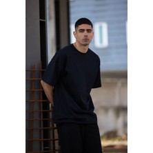 Tarz Yeri Erkek Düz T-Shirt Kısa Kol Bisiklet Yaka Regular Fit Rahat Kalıp Günlük Tişört - Siyah