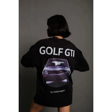 Belirtilmemiş Kadın Oversize Tişört Golf GTI Retro Araba Baskılı T-shirt - Siyah