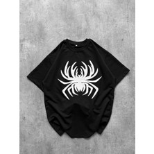 Tarz Yeri Erkek Örümcek Baskılı Tişört Kısa Kollu Bisiklet Yaka T-Shirt - Siyah