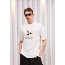 Tarz Yeri Erkek Kısa Kol Yazlık Tişört Bisiklet Yaka Baskılı Oversize T-Shirt - Siyah