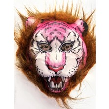 Kahverengi Saçlı Pembe Yüz Kurt Maske Kaplan Maske Mega Peluş 26 No