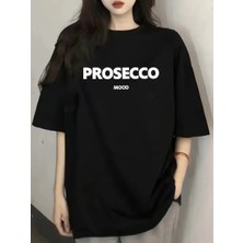 Tarz Yeri Kadın Kısa Kol Yazlık Tişört Bisiklet Yaka Baskılı Oversize T-Shirt - Siyah