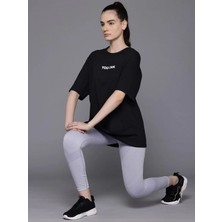 Tarz Yeri Kadın Baskılı T-Shirt Kısa Kol Bisiklet Yaka Oversize Rahat Kalıp Tişört - Siyah