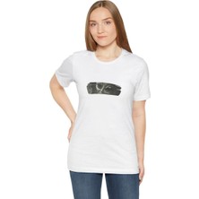Velmora Fashion Kadın Bisiklet Yaka Baskılı  kısa kol T-Shirt - Beyaz