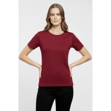 Tarz Yeri Kadın T-Shirt Bisiklet Yaka Slim Fit Likralı Tişört Yazlık Basic Body - Bordo
