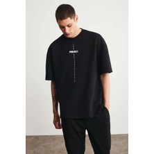 Tarz Yeri Erkek Baskılı T-Shirt Kısa Kol Bisiklet Yaka Regular Fit Rahat Kalıp Tişört - Siyah
