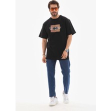 Tarz Yeri Erkek Baskılı T-Shirt Kısa Kol Bisiklet Yaka Regular Fit Rahat Kalıp Tişört -  Siyah