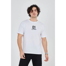 Tarz Yeri Erkek Baskılı T-Shirt Kısa Kol Bisiklet Yaka Regular Fit Rahat Kalıp Günlük Tişört - Beyaz