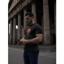 Tarz Yeri Erkek Kısa Kol Yazlık Tişört Bisiklet Yaka Baskılı Oversize T-Shirt - Siyah