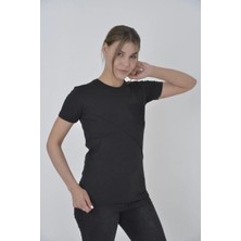 Tarz Yeri Kadın File Cepli T-Shirt Kısa Kol Bisiklet Yaka Slimfit Tişört  - Siyah