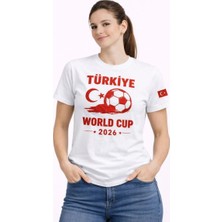 Kadın Türkiye World Cup 2026 Baskılı Tişört Futbol Temalı Forma T-Shirt - Beyaz