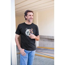 Tarz Yeri Erkek Kısa Kol Yazlık Tişört Bisiklet Yaka Baskılı Oversize T-Shirt - Siyah