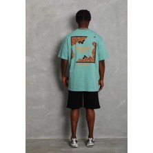 Tarz Yeri Erkek Baskılı Tişört Kısa Kol Bisiklet Yaka Oversize T-Shirt - Mint Yeşili