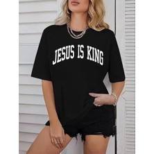 ZL Shoping Kadın Baskılı T-Shirt Kısa Kol Bisiklet Yaka Oversize Rahat Kalıp Tişört - Siyah