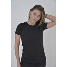 Tarz Yeri Kadın Omuz Fileli T-Shirt Kısa Kol Bisiklet Yaka Slimfit Tişört  - Siyah
