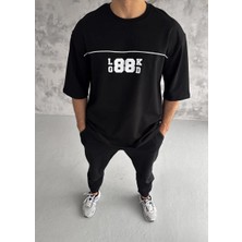 Tarz Yeri Erkek Kısa Kol Yazlık Tişört Bisiklet Yaka Baskılı Oversize T-Shirt - Siyah