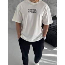 Velmora Fashion Erkek Bisiklet Yaka Baskılı Oversize  Kısa kol T-Shirt - Beyaz