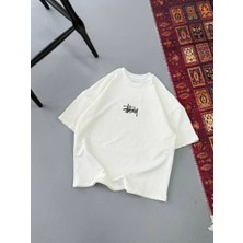 Tarz Yeri Erkek Kısa Kol Yazlık Tişört Bisiklet Yaka Baskılı Oversize T-Shirt - Beyaz