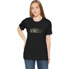 Tarz Yeri Kadın Bisiklet Yaka Baskılı Kısa kol T-Shirt - Siyah