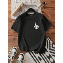 Tarz Yeri Erkek Baskılı T-Shirt Kısa Kol Bisiklet Yaka Regular Fit Rahat Kalıp Tişört - Siyah
