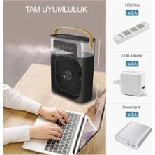 Şarjlı Soğutmalı Vantilatör - Siyah - 7 Renk LED Işıklı Mini Hava Soğutucu, Buharlı Nemlendirici, Parfüm Hazneli, Zaman Ayarlı, Taşınabilir USB Fan (Ev & Ofis Için)