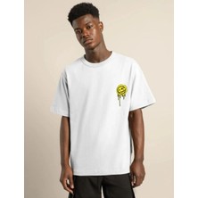 Tarz Yeri Erkek Kısa Kol Yazlık Tişört Bisiklet Yaka Baskılı Oversize T-Shirt - Beyaz