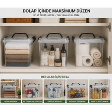 Loremp 9 Litre Kulplu Kilitli Şeffaf Saklama Kutusu 3’lü Set – Istiflenebilir Çok Amaçlı Organizer ve Depolama Kutusu
