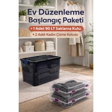 Loremp 80 Lt Tekerlekli Antrasit Kilitli Saklama Kutusu 1 Adet + 2 Adet Kadın Çizme Kutusu Düzenleyici
