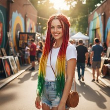 Afrika Örgüsü ve Rasta Için Sentetik Ombreli / Turuncu / Sarı / Yeşil