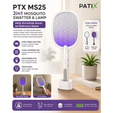 Patix Ptx MS25 2’si 1 Arada Şarjlı Sinek Öldürücü Raket ve Uv Sivrisinek Lambası