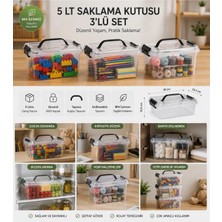 Loremp 5 Litre Kulplu Kilitli Şeffaf Saklama Kutusu 3’lü Set – Istiflenebilir Çok Amaçlı Organizer Kutu