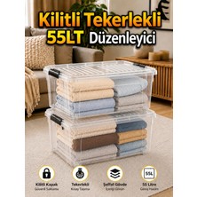 Loremp 2 Ad. 55 Lt Tekerlekli Şeffaf Saklama Kutusu Kilitli Kapaklı Büyük Boy Depolama ve Düzenleyici Kutu