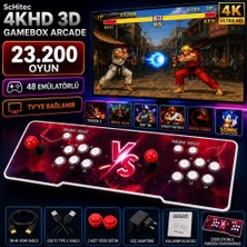 Schitec 4K Fashion Arcade Station 3D 26800 Oyunlu Tv Baglanan Pandora Atari Makinası 2 Kollu Siyah Renkli