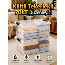 Loremp 2 Ad. 70 Lt Tekerlekli Şeffaf Saklama Kutusu Kilitli Kapaklı Büyük Boy Depolama ve Düzenleyici Kutu