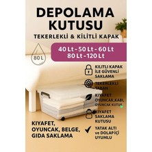 Loremp Tekerlekli 80LT Saklama Kutusu 3 Adet Kilitli Kapaklı Şeffaf Organizer Kutu Kıyafet,oyuncak,depolama