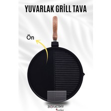 Bonera Granit Grill Tava 32 cm - Ahşap Kulplu - Yanmaz Yapışmaz Yüzey