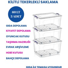 Loremp 60 Litre Kilitli Tekerlekli Saklama Kabı – Şeffaf Gıda Depolama Kutusu, Oyuncak Kıyafet Düzenleyici