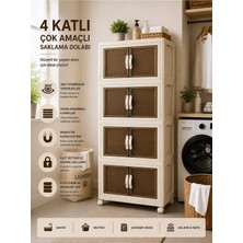 Loremp 4 Katlı Çok Amaçlı Plastik Saklama Dolabı Tekerlekli Kapaklı Düzenleyici Dolap Krem