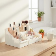 Çekmeceli Beyaz Organizer – Çok Bölmeli Masaüstü ve Makyaj Organizeri, Kozmetik, Ofis ve Banyo Düzenleyici, Dayanıklı Plastik, Modern Tasarım