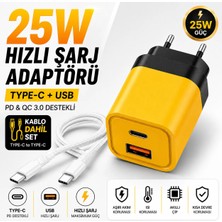 Smayling 25W Hızlı Şarj Adaptörü + Type-C To Type-C Kablo Seti | Pd & Qc 3.0 Destekli | USB + Type-C Çift Giriş | Akıllı Koruma | Hızlı Şarj Aleti