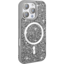 Zore iPhone 16 Pro Max Kılıf Simli Pırlanta Taşlı Magsafe Kamera Yükseltili Silikon Kcak